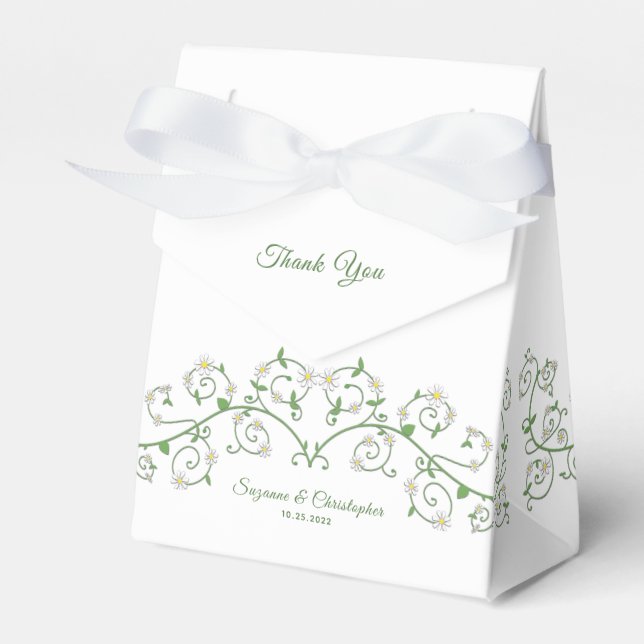 White Flowering Vine Thank You Tent Favour Box (Front Side)