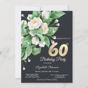 White Flowers 60th Birthday  Invitation