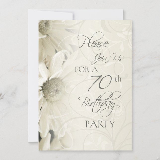 White Flowers 70th Birthday Party Invitations (Front)