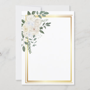 White flowers and golden frame invitation
