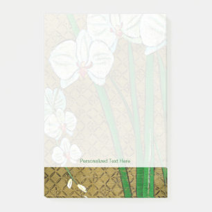 White Flowers and Green Stems on Brown Border Post-it Notes