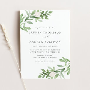 White Flowers and Greenery QR Code Wedding Invitation Postcard