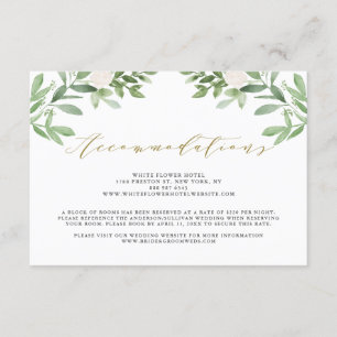 White Flowers and Greenery Wedding Accommodations Enclosure Card