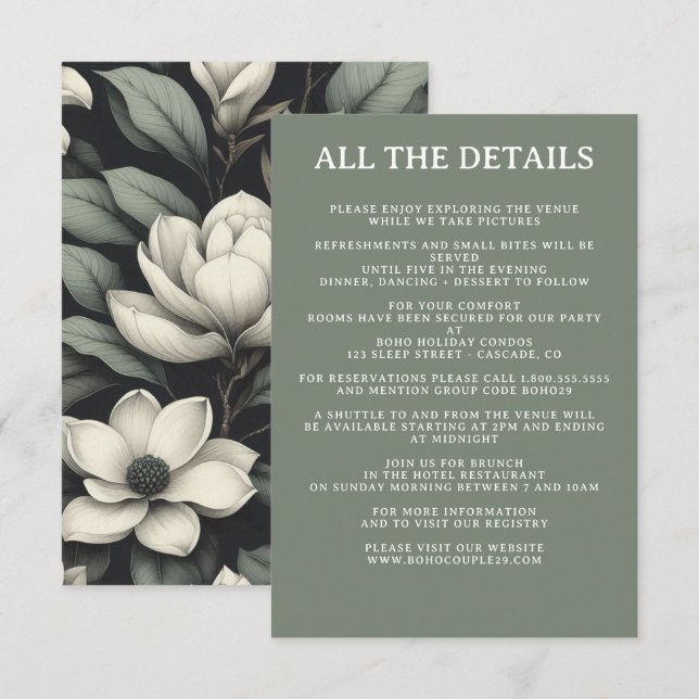 White Flowers and Greenery Wedding Details Enclosure Card (Front/Back)