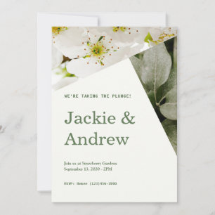 White Flowers and Greenery Wedding Invitation