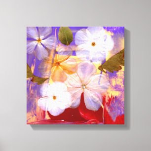 White flowers and lavender - art print on canvas
