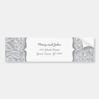 white flowers and leaves on grey bumper sticker