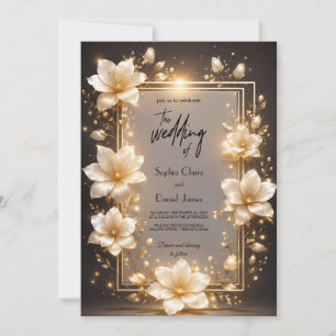 White Flowers and Lights Wedding Invitation