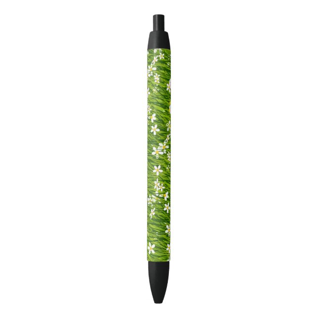 White Flowers and Plant Leaves Black Ink Pen (Front Vertical)
