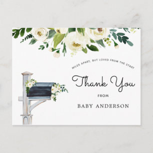 White Flowers Baby Shower by Mail Thank You Postcard