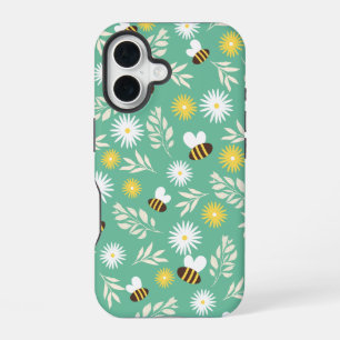 White Flowers, Bees Design Otterbox iPhone 16 Case