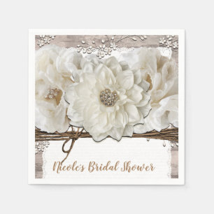 White Flowers & Birch Rustic Glam Bridal Shower Napkin