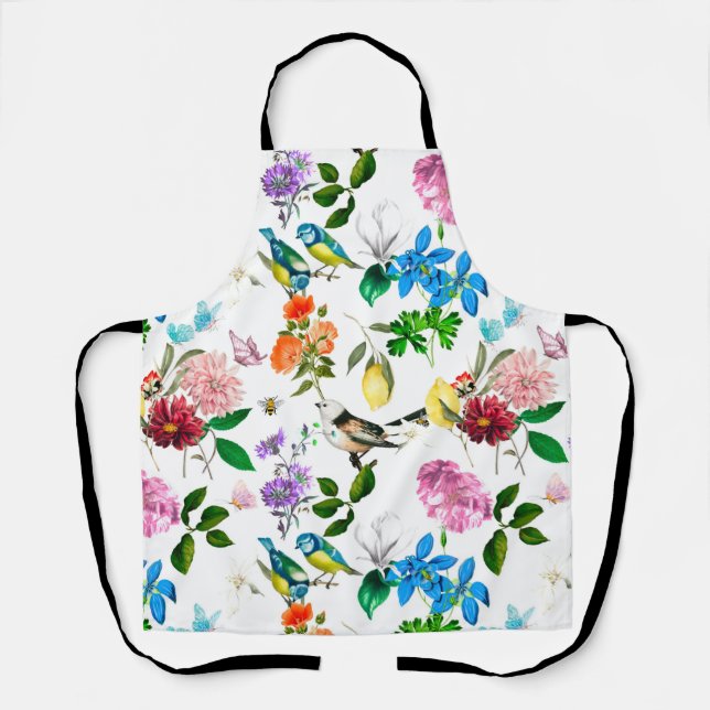 White flowers,birds,bees,lemon,butterflies,    apron (Front)
