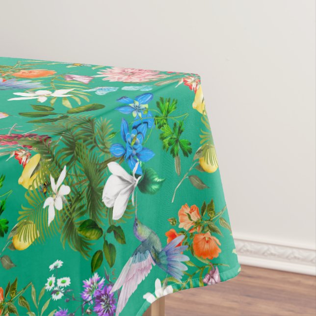White flowers,birds,bees,lemon,butterflies,  tablecloth (In Situ)