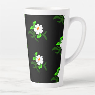 White flowers black background aluminum water bott latte mug