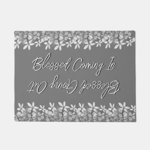 White Flowers Blessed Coming In Blessed Going Out  Doormat