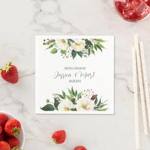 White flowers border wedding design napkin