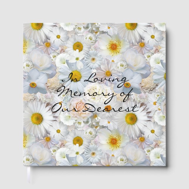 White Flowers Bouquet Floral Funeral Guest Book (Front)
