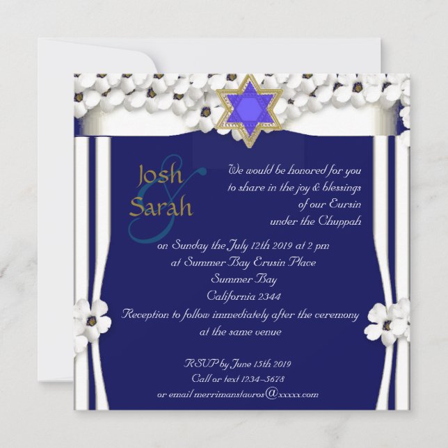 White flowers chuppah Jewish wedding Invitation (Front)