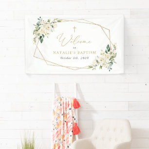 White Flowers, Cream Flowers, Baptism Welcome Banner