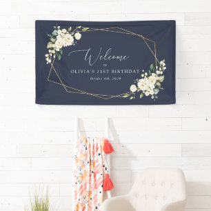 White Flowers, Cream Flowers, Birthday Welcome  Banner