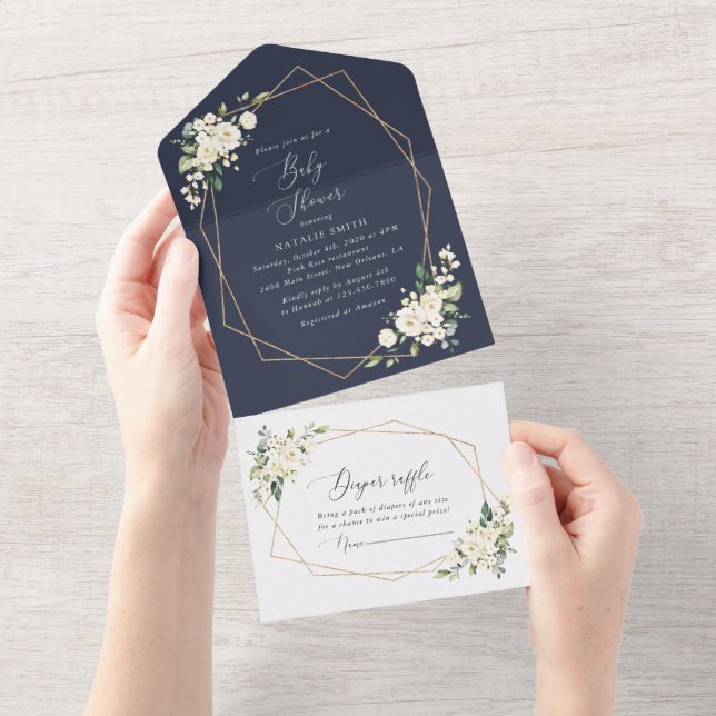 White Flowers, Cream Flowers, Boho, Baby Shower All In One Invitation (Tearaway)