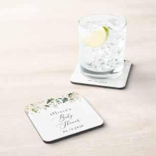 White Flowers, Cream Flowers, Boho, Baby Shower Coaster