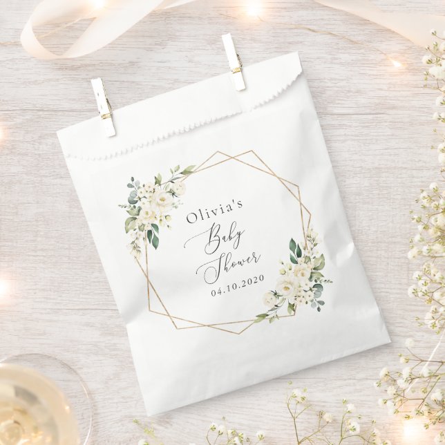 White Flowers, Cream Flowers, Boho, Baby Shower Favour Bag (Clipped)
