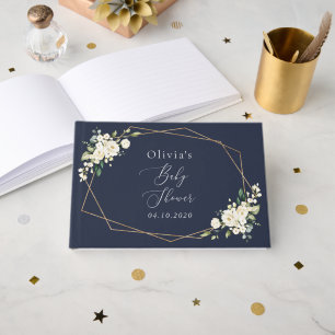 White Flowers, Cream Flowers, Boho, Baby Shower Guest Book