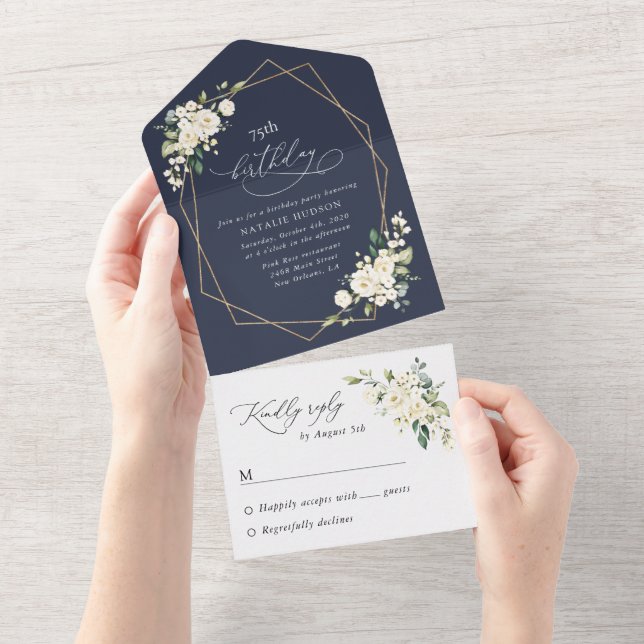 White Flowers, Cream Flowers, Boho, Birthday All In One Invitation (Tearaway)