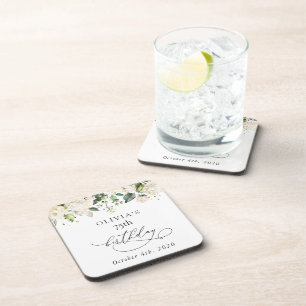 White Flowers, Cream Flowers, Boho, Birthday Coaster