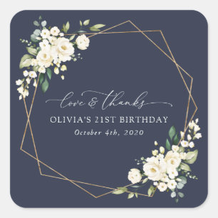 White Flowers, Cream Flowers, Boho, Birthday Square Sticker