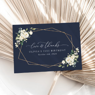 White Flowers, Cream Flowers, Boho, Birthday  Thank You Card