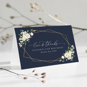 White Flowers, Cream Flowers, Boho, Birthday  Thank You Card