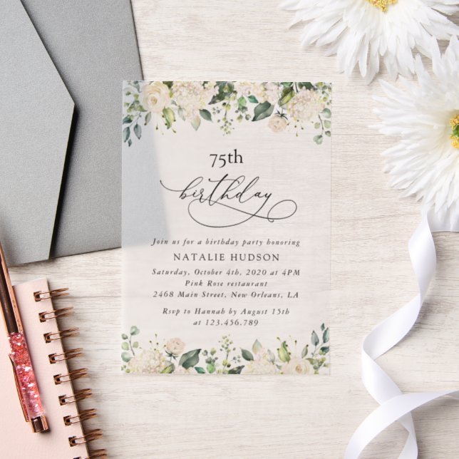 White Flowers, Cream Flowers, Boho, Birthday Vellum Invitations (Wedding)