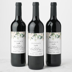 White Flowers, Cream Flowers, Boho, Birthday Wine Label