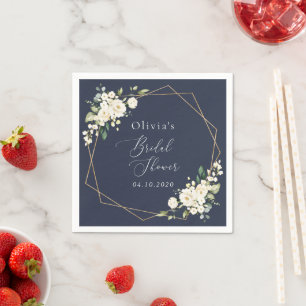 White Flowers, Cream Flowers, Boho, Bridal Shower Napkin
