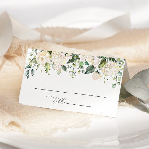 White Flowers, Cream Flowers, Boho, Bridal Shower Place Card