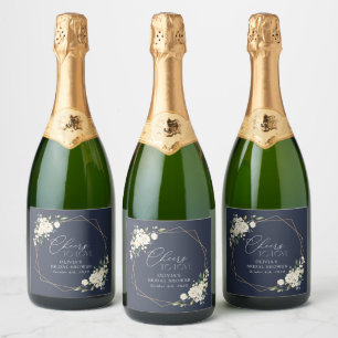 White Flowers, Cream Flowers, Boho, Bridal Shower Sparkling Wine Label
