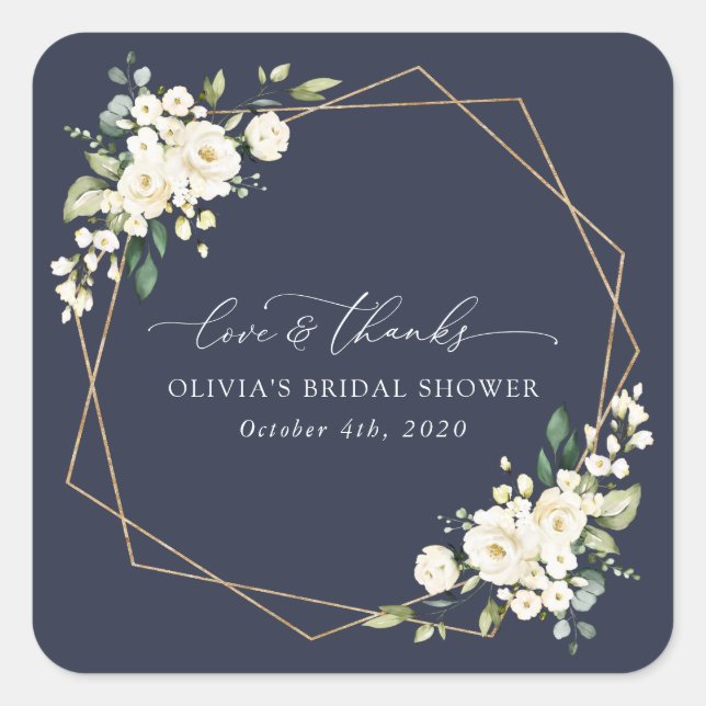 White Flowers, Cream Flowers, Boho, Bridal Shower  Square Sticker (Front)
