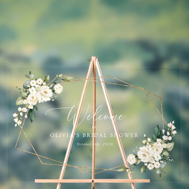White Flowers, Cream Flowers, Boho, Bridal Welcome Acrylic Sign (Neutral)