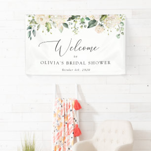 White Flowers, Cream Flowers, Boho, Bridal Welcome Banner