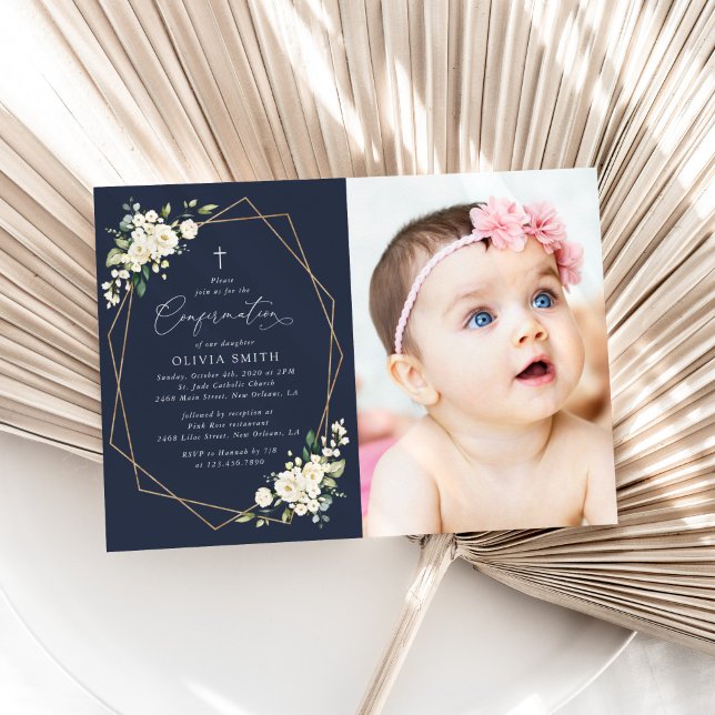 White Flowers, Cream Flowers, Boho, Confirmation Invitation (Creator Uploaded)