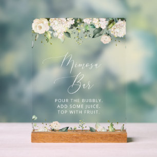 White Flowers, Cream Flowers, Boho, Mimosa Bar Acrylic Sign