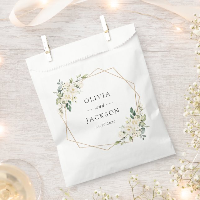 White Flowers, Cream Flowers, Greenery, Wedding Favour Bag (Clipped)