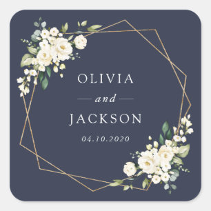 White Flowers, Cream Flowers, Greenery, Wedding Square Sticker