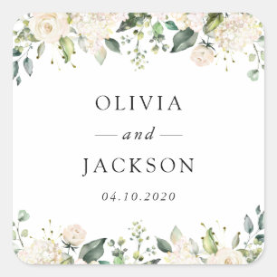 White Flowers, Cream Flowers, Greenery, Wedding  Square Sticker