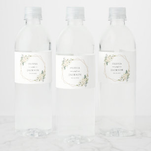 White Flowers, Cream Flowers, Greenery, Wedding Water Bottle Label