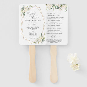 White Flowers, Cream Flowers, Wedding Program Hand Fan