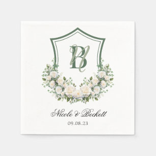 White Flowers Crest Wedding Napkin